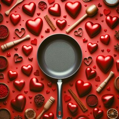 Many red hearts on a red background. Festive background. Background for design. Top view