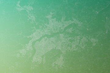 Map of the streets of Bamako (Mali) made with white lines on yellowish green gradient background. Top view. 3d render, illustration - obrazy, fototapety, plakaty