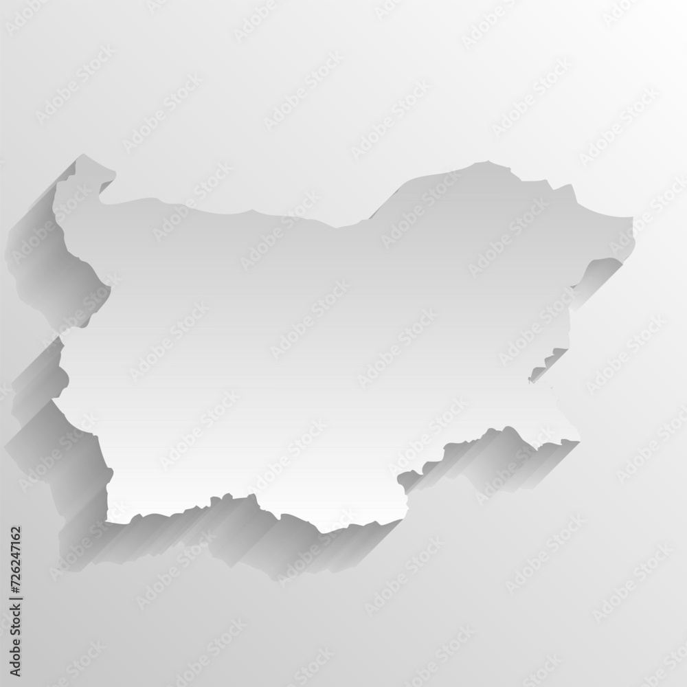 Wall mural Bulgaria country silhouette. High detailed map. White country silhouette with dropped long shadow on beige background. - Wall murals