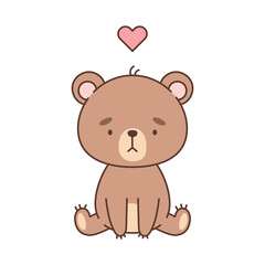 Obraz na płótnie Canvas Cute sitting bear cub with heart over it. Cute animals in kawaii style. Drawings for children. Isolated vector illustration