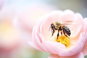bumblebee extracting nectar from a pink rose bloom