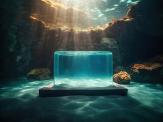 Underwater mockup concept for product presentation podium. Generative AI