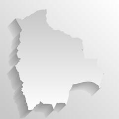Bolivia country silhouette. High detailed map. White country silhouette with dropped long shadow on beige background.