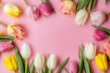 Spring Tulip Mockup on Pink Background. Generative AI.