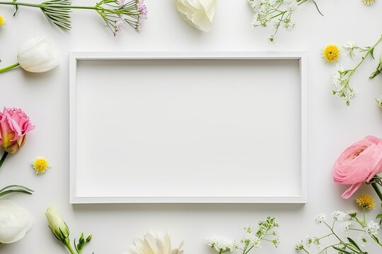 Spring Floral Background With Frame Mockup. Generative AI.