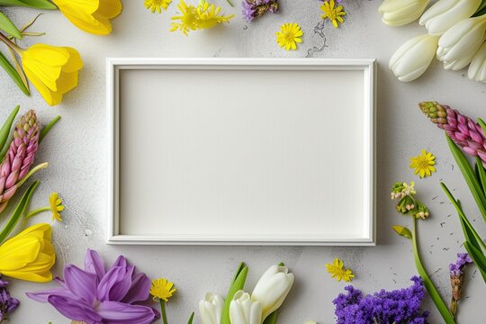 Spring Floral Background With Frame Mockup. Generative AI.
