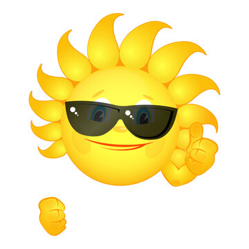 Cheerful yellow sun in glasses holds in hand