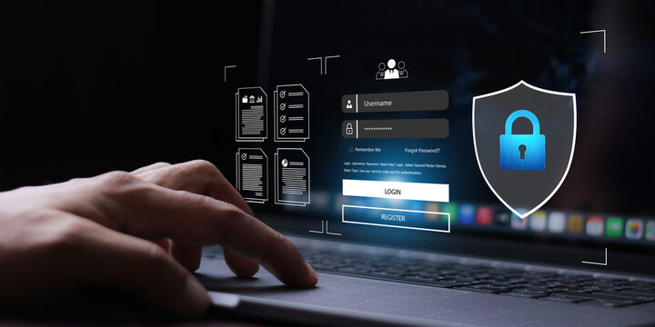 Cyber security and Security password login online concept Hands typing and entering username and password of social media, log in with smartphone to an online bank account, data protection hacker