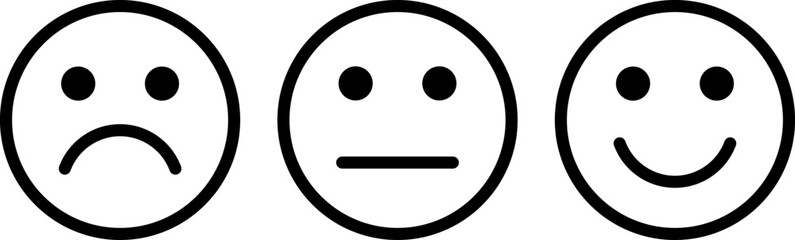 Smile icon. Emoticons simple line icon negative, neutral and positive, sketch doodle sign. Vector illustration.