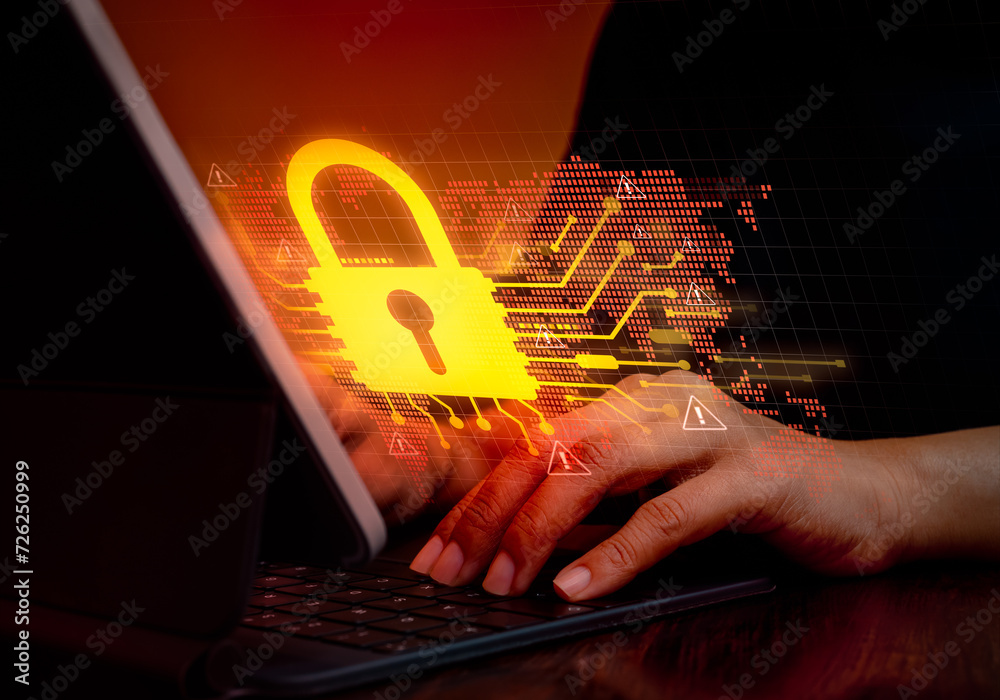 Poster cybercrime, internet network security system, global online attacks hacker and privacy digital data 