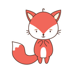 Cute red fox in kawaii style. Cute animals in kawaii style. Drawings for children. Isolated vector illustration