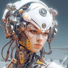 Fototapeta premium Cyber woman, robot girl, cyborg woman portrait, close-up.