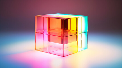 Obraz premium Luminous neon cube, black background.