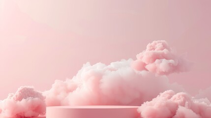 Pink pastel cloud podium in 3D render for product backdrop