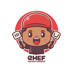 cute chef holding spatula. cartoon vector illustration