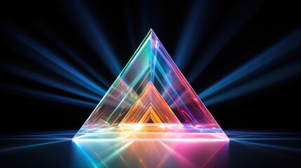 colorful glass prism triangle light dispersion in dark background, ai - obrazy, fototapety, plakaty