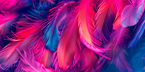 Obraz premium Abstract background with birds feathers neon colors