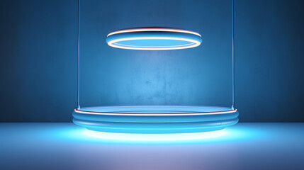 Floating blue podium with neon ring