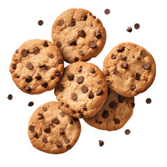 Top view a realistically cookies chocolate chips set clipart white background transparent background