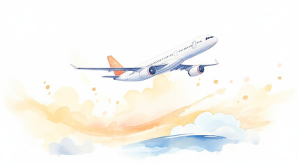 The jet plane water color, cartoon, hand drawing, animation 3D, vibrant, minimalist style. ai generated.
