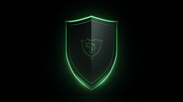 A neon green shield glows in the darkness water color, cartoon, hand drawing, animation 3D, vibrant, minimalist style. ai generated.