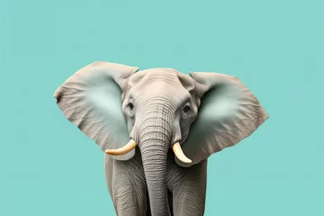 Muurstickers An elephant's large, flappy ears visible from the bottom, on a pastel teal background © Hanna Haradzetska