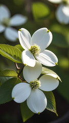 White flowers of Cornus dogwood (Cornus florida) in bloom in spring