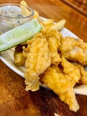 Crispy fried squid with black pepper and hand-cut french fries