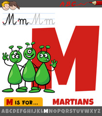 letter M from alphabet with cartoon martians characters