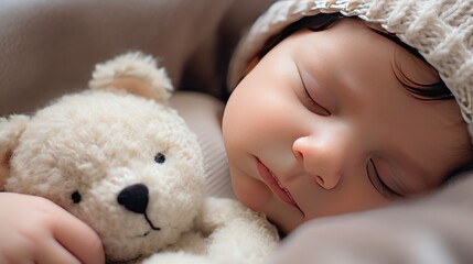 A Cute new born baby sleeping with his/her toys, lovely moment