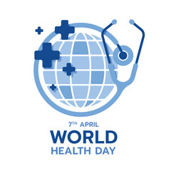 World health Day - Circle globe earth sign in stethoscope circle ring and cross sign around vector design - 726255772