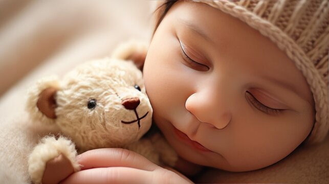 A Cute new born baby sleeping with his/her toys, lovely moment