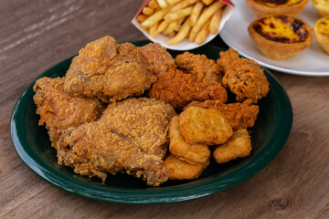 Fried Chicken, Plate, High Angle View, Chicken Wing, Fried