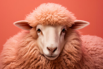 Naklejka premium Photo of a sheep's fuzzy ears poking up from the bottom, with a pastel coral backdrop peach fuzz