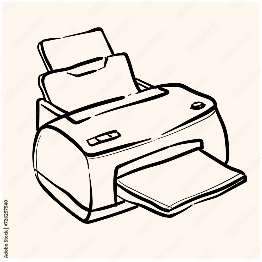 Wall mural desk jet printer illustration style doodle and line art