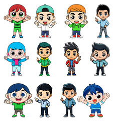 Funny chibi boy, various poses and postures