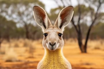 Fototapeta premium Photograph of a kangaroo's pointed ears sticking up from the bottom