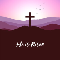 He is risen vector. Happy easter. He is risen card, banner, wallpaper. 
