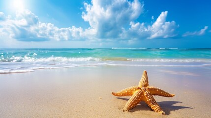 Fototapeta na wymiar Sea star on tropical beach, perfect holiday vacation scene