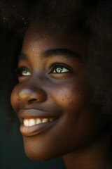 close-up of smiling black girl looking excitedly at something