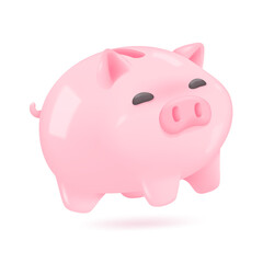 3D piggy bank. Gold coins dropped into the piggy bank. Ideas for saving money safely for future growth