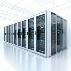Row of Servers in White Room