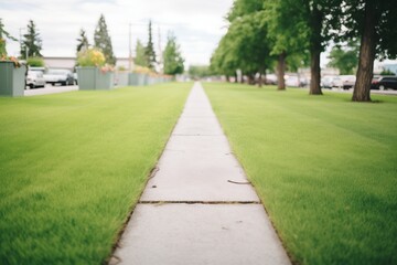 concrete path surrounded by trimmed green grass