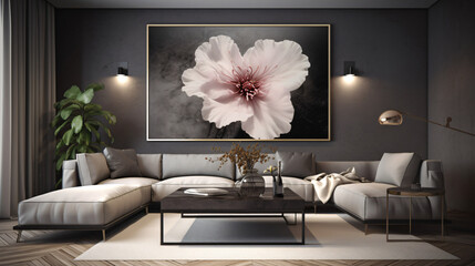 Hibiscus blooms arranged in a modern interior setting with sleek and sophisticated elements