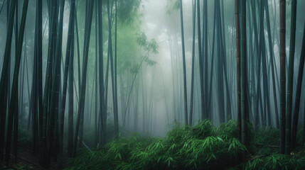 Fototapeta premium Bamboo Palm grove enveloped in a misty atmosphere