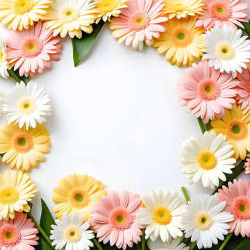 A bouquet of gerbera flowers in pale pastel colors. Spring image. Design for message cards with blank spaces for Easter, birthdays, anniversaries, Mother's Day, birthdays, celebrations, etc.
