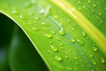 macro shot of water droplets on vibrant green leaves
