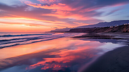 Fototapeta na wymiar Playa de Andrin at sunset