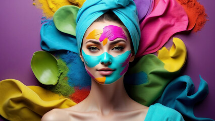 A colorful art spa session with creative face mask