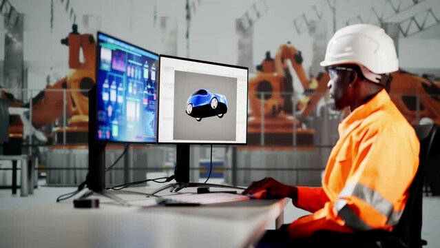 African American Coder Using Computer At Desk